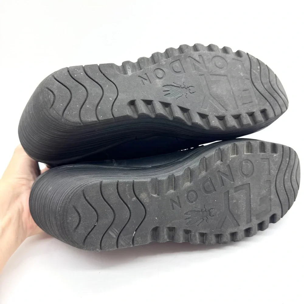 FLY LONDON Yill773 Black P500773000 Lace Up Wedge Booties Size 42 Artsy Boho